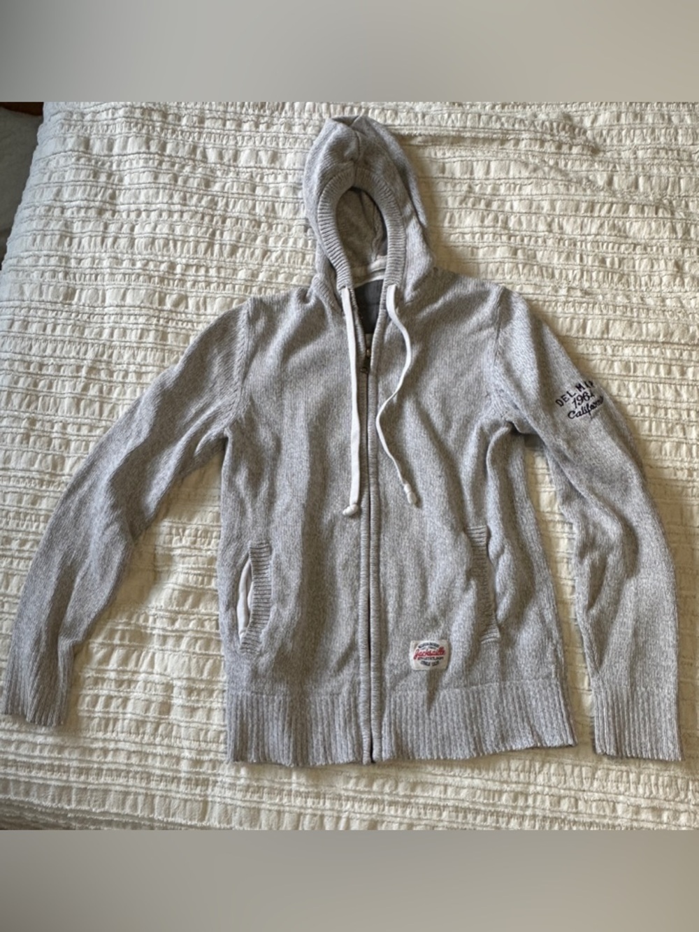 H&M Light Gray Knit Zip-Up Hooded Sweater
